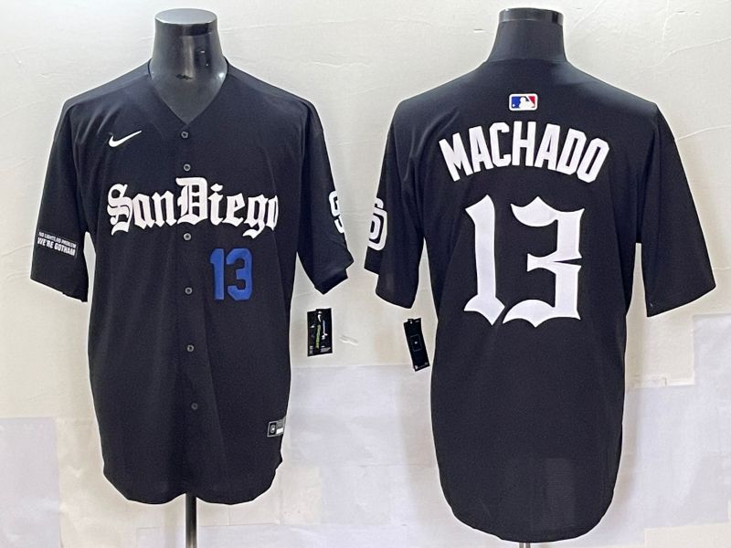 Men 2025 San Diego Padres #13 Machado Black Five generations Joint Name Nike MLB Jersey style 6